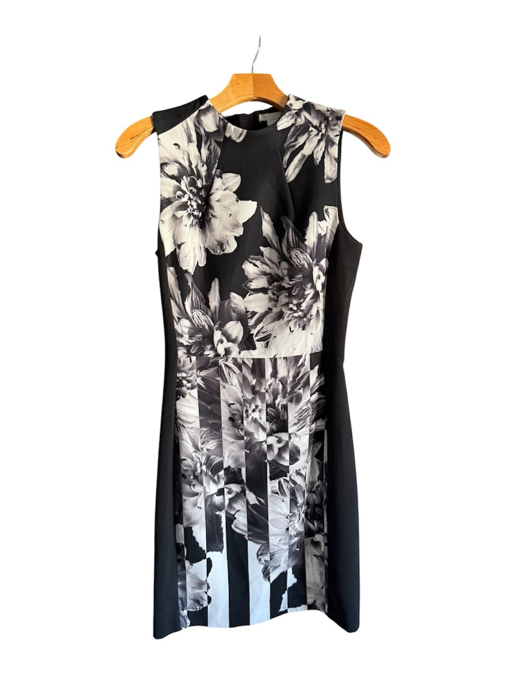 H&M Black and White Floral Midi Sheath Dress